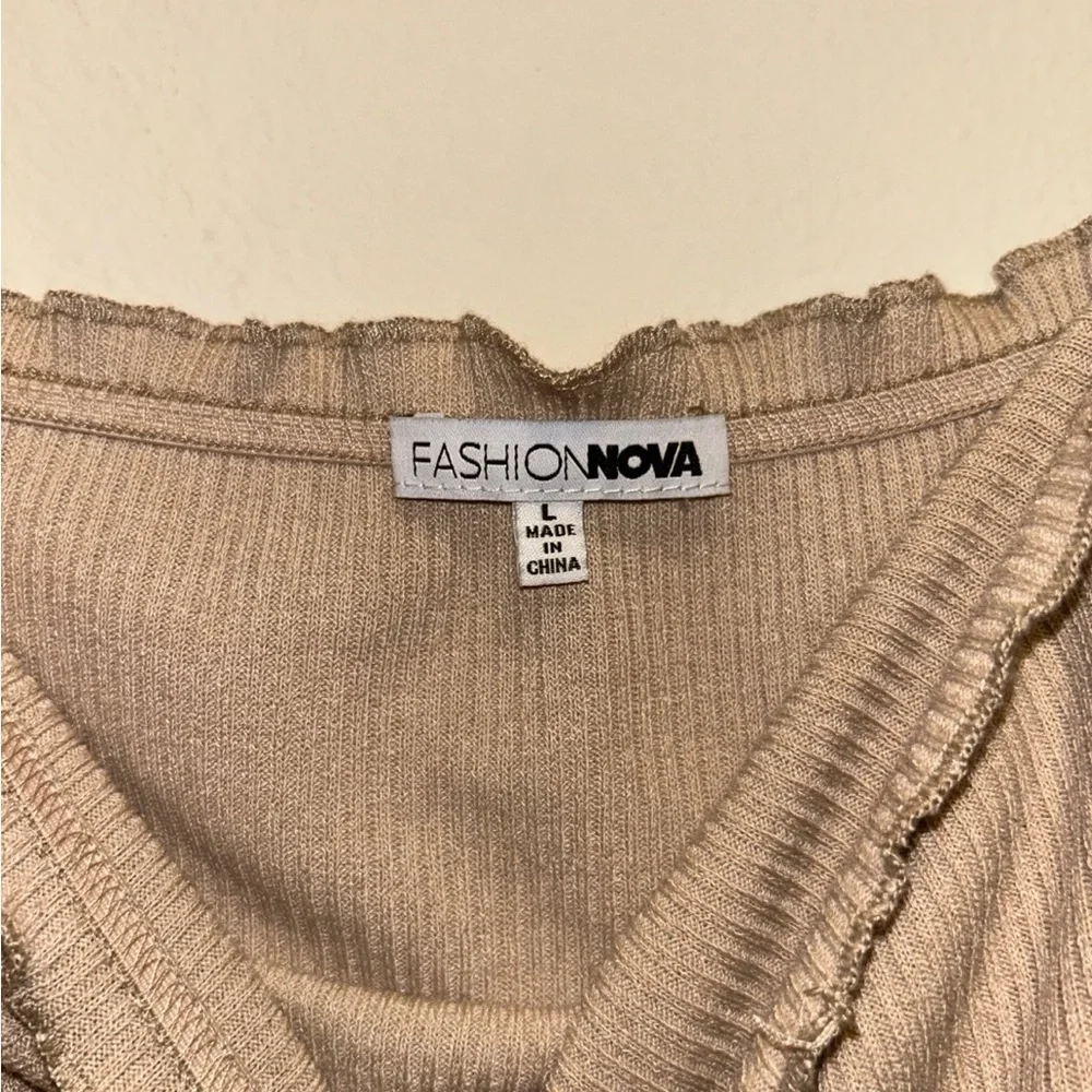 Tan Off-Shoulder Ribbed Top - Picture 2 of 2